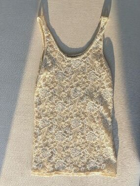 Vintage BKE Cream Sheer Floral Lace Tank Top Made in Canada Y2K